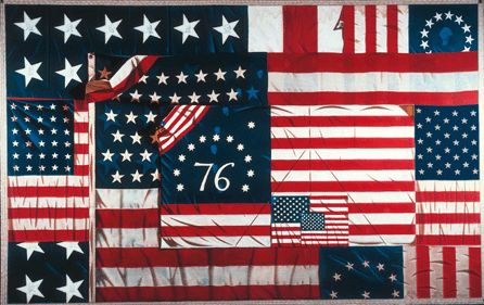 When Gary Erbe painted "Composition in Red, White and Blue,†1975, oil on canvas, 72 by 112 inches, it was the largest easel-painted trompe l'oeil work. Collection of Merryl Rayane.