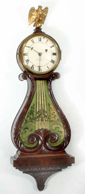 A 1914 lyre-form banjo clock made by Walter H. Durfee came from a Barrington, R.I., estate and went to a collector for $14,950. 