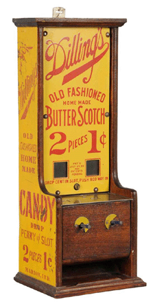 Rare Dilling's Butter Scotch one-cent candy dispenser, patented July 25, 1899, brought $15,500.