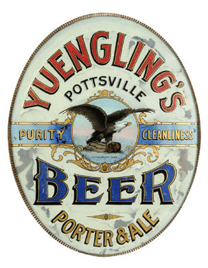 Pre-1900 reverse-on-glass oval corner sign advertising Yuengling's brewery of Pottsville, Penn., fetched $6,600.