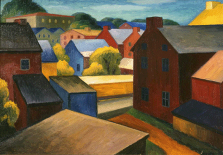 R.A.D. Miller (1905‱966), "Rooftops, New Hope,†circa 1931, oil on canvas, 20 by 24 inches. Collection of Marguerite and Gerry Lenfest.