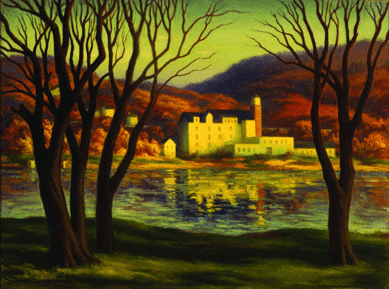 R.A.D. Miller (1905‱966), Lace Factory, circa 1935, oil on canvas, 21 by 28 inches, James A. Michener Art Museum. Gift of Marguerite and Gerry Lenfest.