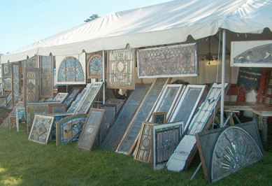 Architecturals are a part of the inventory at Brimfield as here with B&R Salvage from Youngstown, Ohio. ⁔he Meadows