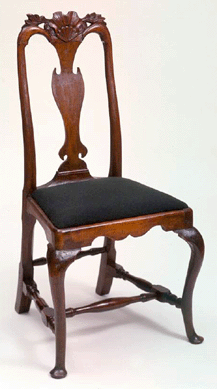A wonderful side chair attributed to John Gaines III, circa 1740. Currier Museum of Art, Manchester, N.H. Museum purchase: Gift of Mr Christos Papoutsy, Cogswell Benevolent Trust, Amoskeag National Bank and Trust Company: Estate of Benjamin S. Cohen, Priscilla Sullivan, Henry Melville Fuller, Sturm, Ruger and Company, Inc, William S. Banks Foundation, Mrs Mary Shirley, Anne and Norman Milne, and Mrs. Ruth B. Drake, 1987.58.