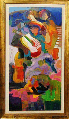 Hessam Abrishami (French, b 1951), "Hidden Dreams,†acrylic on canvas, 48 by 24 inches, signed lower right, verso signed, dated '02, inscribed "San Diego†and titled by the artist, fetched $5,400. 