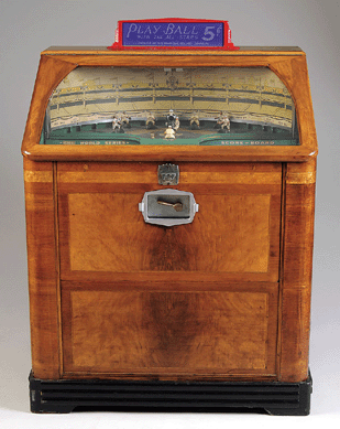 Coin-op arcade and slot machines and music boxes included a scarce 1937 World Series baseball game by Rockola that made $33,350.