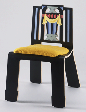 "Sheraton†chair designed by Robert Venturi (American, b 1925) 1978‸4, made 1985; bent laminated wood, plastic laminate with applied pattern, upholstery, made by Knoll, East Greenville, Penn.