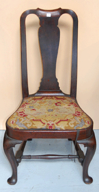 Descended in a Salem family, a pair of Salem mahogany Queen Anne side chairs (one shown) brought $28,080.