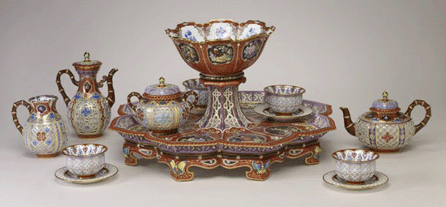 Sèvres porcelain factory, Déjeuner Chinois Réticulé, circa 1842, decorated by Pierre Huard, designed by Hyacinthe Regnier, porcelain, enamel and gilded decoration, and on view at the Legion of Honor.