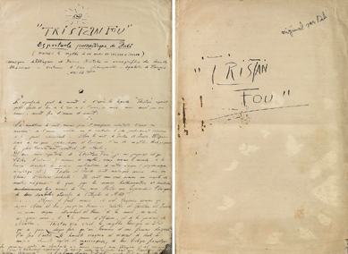 Salvador Dali, autograph manuscript in French, signed "Salvador Dali,†Monte Carlo, April 20, 1938, being the title page and abstract for Dali's ballet Tristan Fou, achieved $33,550.