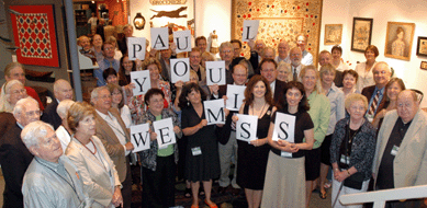 The annual group shot, taken just prior to the opening of the show, this time carried a message from the gang to Paul Scott, who remains on the injured list and was not able to be at the show. For an update, he is at home now, maneuvering his wheelchair around the house and out into the driveway, and is awaiting a new wheelchair that he is hoping will set new speed records.