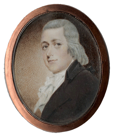 John Brown, portrait on ivory framed in brass, 1½ by 2½ inches, 1800, attributed to Robert Field. 