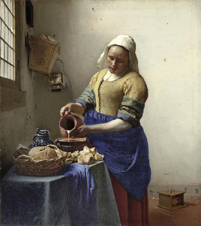 Johannes Vermeer (Dutch, 1632‱675), "The Milkmaid,†circa 1657-1658, oil on canvas, 17 7/8 by 16 1/8 inches. Rijksmuseum, Amsterdam.