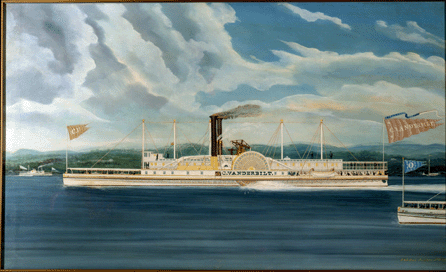 The 1847 Bard portrait of the C. Vanderbilt side-wheeler is signed by John and James Bard. The brothers cast the vessel in the winning position in a river race with the Oregon, which was not the actual outcome †a paean to the vanity of the ship's owner.