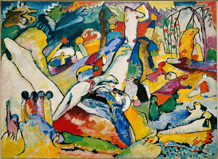 Vasily Kandinsky, "Sketch for Composition II (Skizze für Komposition II),†1909‱0, oil on canvas, 38 3/8 by 51 5/8 inches, Solomon R. Guggenheim Museum.