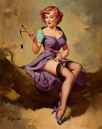 Gil Elvgren (American, 1914‱980), "It's a Snap (Pretty Snappy; Snap Judgment),†1958, oil on canvas, 30 by 24 inches, reproduced as figure 342 in Gil Elvgren All His Glamorous American Pin-Ups by Charles G. Martignette and Louis K. Meisel, was the top lot overall at $215,100.