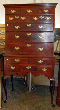 The Eighteenth Century American Queen Anne walnut highboy brought $9,200.