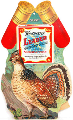 Winchester Leader case insert die-cut "Grouse,†circa 1920, in near mint condition and rare, sold for $5,270.