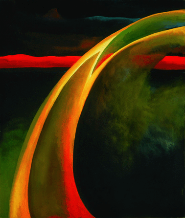 "Red & Orange Streak,†1919, oil on canvas, 27 by 23 inches, Philadelphia Museum of Art. Bequest of Georgia O'Keeffe for the Alfred Stieglitz Collection, 1987.