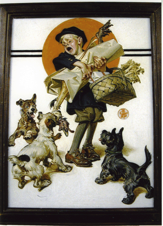Norman Rockwell, who admired and sought to emulate Leyendecker's art and subjects, was influenced early on by such Post covers as "Barking Up the Wrong Turkey,†1926. The plight of the food-toting lad and his animated reaction were characteristic of the work of both men.