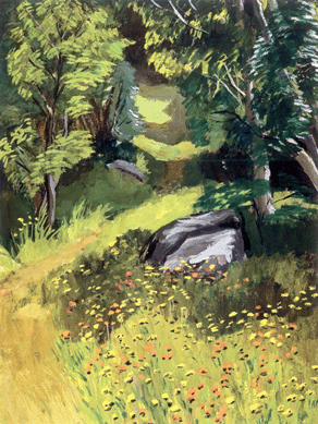 American painter Fairfield Porter's (1907‱975) "Maine Woods with Hawkweed,†circa 1958, oil on Masonite, 215/8  by 16½ inches, brought $72,000.