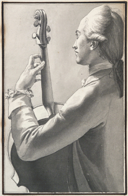 Pierre-Paul Prud'hon (1758‱823), "The Cellist,†half-length, three-quarter back view, turned toward the left, 1777‷8, pen and black ink, gray wash over graphite, Fondation Custodia, Paris.