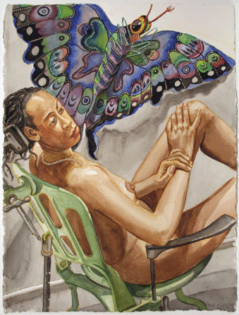 Philip Pearlstein, "Study For Model With Butterfly Kite,†2007, watercolor on paper, 30 by 22½ inches.
