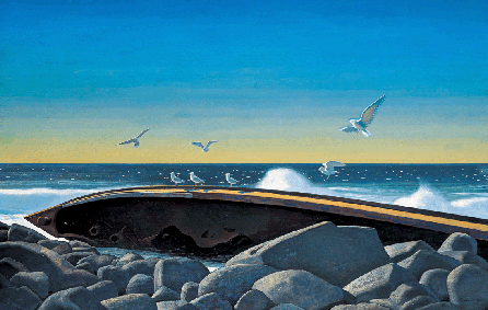 Rockwell Kent, "Wreck of the D.T. Sheridan,†circa 1949‱953, oil on canvas, 27 3/8 by 43 7/8 inches. Portland Museum of Art, Maine.