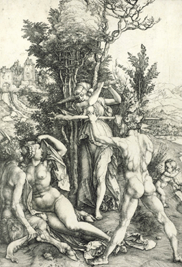 Albrecht Dürer (German, 1471‱528), "Hercules at the Crossroads,†circa 1498, engraving in black ink on cream laid paper with a watermark of a small jug (Meder 158), 12¾ by 8 13/16 inches.