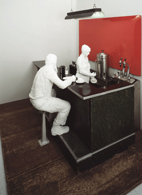 George Segal, "The Diner,†1964‶6, plaster, wood, chrome, laminated plastic, Masonite, fluorescent lamp, glass, paper, 93¾ by 144¼ by 96 inches. ©The George and Helen Segal Foundation/licensed by VAGA, New York. Collection Walker Art Center, Minneapolis. Gift of the T.B. Walker Foundation, 1966.