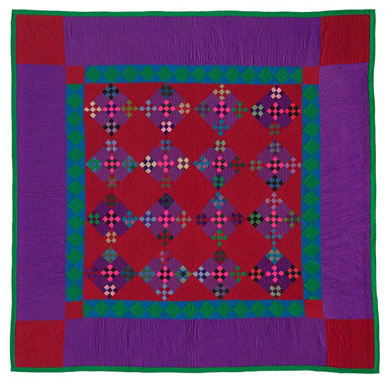 Center Diamond, Lancaster County, Penn.,  circa 1930, wool, cotton and synthetic fiber, 80 by 78 inches.
