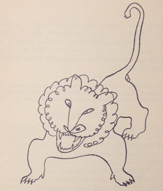"Lion and Gnat,†1931, featuring Calder's playful King of Beasts, was created to illustrate a new edition of Aesop's Fables. This ink on paper is 9 13/16 by 7 11/16 inches. The Museum of Modern Art, gift of Monroe Wheeler.