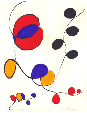 This color lithograph, undated, with its brightly colored forms, was likely a model for a Calder mobile of the type that dazzled the art world. "Spirals†measures 25½ by 19¼ inches. Ed Klein Fine Art, New York City.