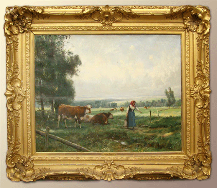 This Nineteenth Century oil on canvas of a woman with cows, signed Julien Dupre (1851‱910) and measuring 26 by 32 inches, was the sale's top lot, bringing $19,210. 
