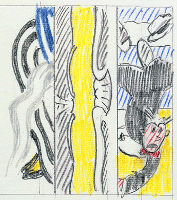 Lichtenstein relished turning comic strip figures like Dagwood Bumstead, the hapless husband in the long-running Blondie, into works of art. This is a preliminary drawing for "Dagwood,†1983. 