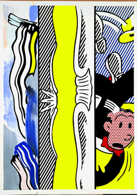 This brightly hued collage, an advanced stage in Lichtenstein's preparatory process, shows everyone's hero, Dagwood Bumstead, in a characteristically agitated state.