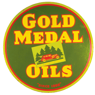 Very rare Gold Medal Oil two-sided porcelain sign, made by Veribrite Signs of Chicago, garnered $44,000.
