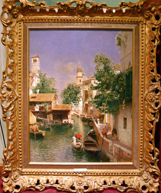 The Venetian view with gondoliers by Rubens Santoro went to an Italian buyer on the phone for $80,500. 