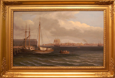 "Boston from the Ship House, West End of the Navy Yard,†a circa 1833 painting by Thomas Birch at Arader Galleries.