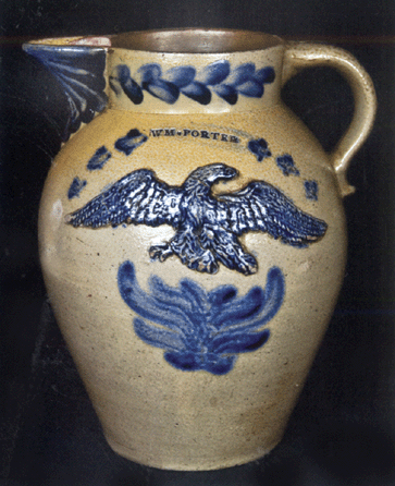 The top lot of the day came as the rare William Porter presentation pitcher with an applied and blue washed eagle decoration sold above estimates at $27,600.