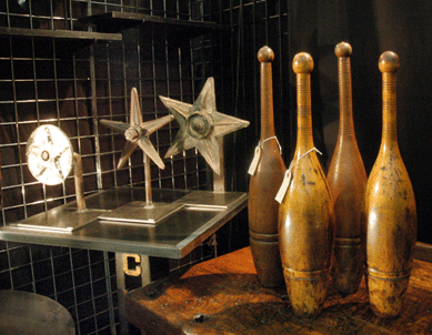 Mounted building star anchors and Indian clubs were among the decorative items showcased by Bonkey's Treasures, Hellertown, Penn.