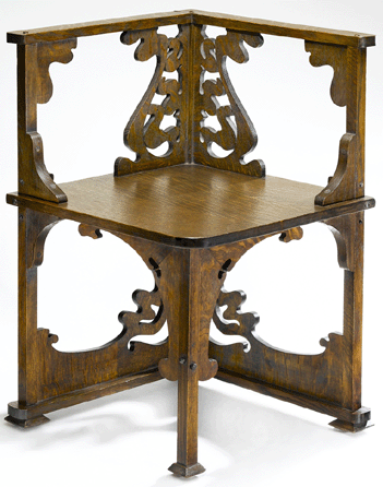 Charles Rohlfs (American, 1853‱936), Corner Chair, circa 1898‱899, white oak, 28 7/8  by 19 by 19 inches. Dallas Museum of Art, gift of American Decorative Art 1900 Foundation in honor of Joseph Cunningham