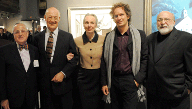 Recipients of awards at the Modernism + ART20 show were and Barrie A. and Deedee Wigmore and Yves Béhar, flanked by Brooklyn Museum curator Barry Harwood, left, and show manager Sanford Smith.