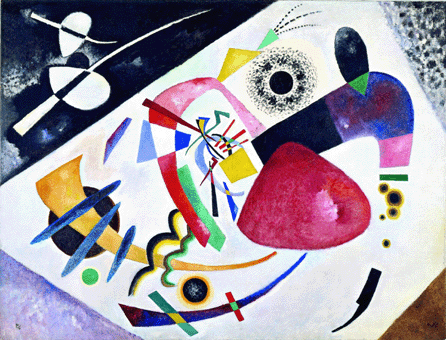 This major work from Kandinsky's Russian period, "Red Spot II (Krasnoe Pyatno II),†1921, reflects the precision he had picked up from Malevich and others. Stadtische Galerie im Lenbachhaus, Munich, ©2009 Artist Rights Society (ARS), New York/ADAGP, Paris.
