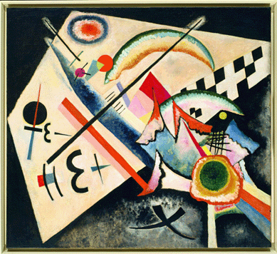 Kandinsky was newly arrived at the Bauhaus in Weimar when he painted "White Cross (Weisses Kreuz),†1922. Its soft colors and floating organic crescents hark back to his Bavarian years, while the overlapping diagonal planes, circles, black and white grid and white cross suggest the continuing influence of Malevich and the Suprematists in Moscow. Solomon R. Guggenheim Foundation, New York, Peggy Guggenheim Collection, Venice, ©2009 Artist Rights Society (ARS), New York/ADAGP, Paris.
