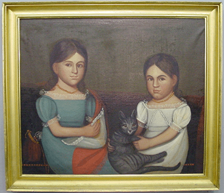 Zedekiah Belknap's (1781‱858) portrait of two children with cat sold for $419,750 at Sandwich Auction House on  November 28.