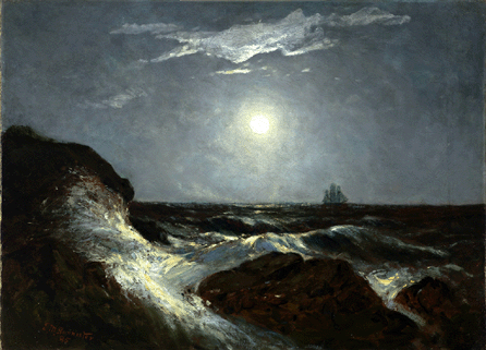 Edward Mitchell Bannister (1828‱901), "Moonlight Marine,†1885, oil on canvas, 22 by 30 inches.