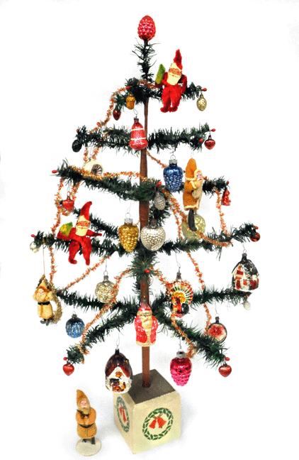 Feather tree and ornaments; collection of Sharon Mathews.