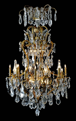 A Louis XV-style gilt bronze and glass 12-arm chandelier brought $42,700