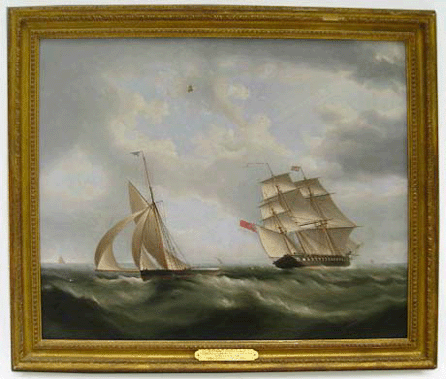 One of two original marine oil paintings by Thomas Buttersworth (British, 1768‱842) that sold for a combined $33,925.